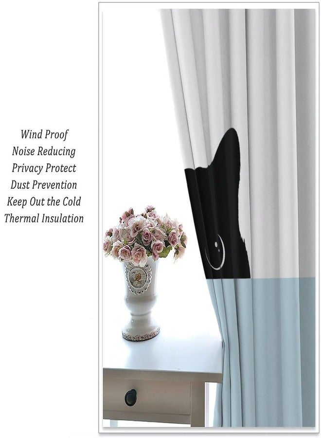 JADERYS Funny Cat Curtains Cartoon Cute Pet Animal Black Cat White Blue Bedroom Living Room Bathroom Blackout Rod Pocket Decoration Window Drapes 2 Panels W21xL45in - Image 3